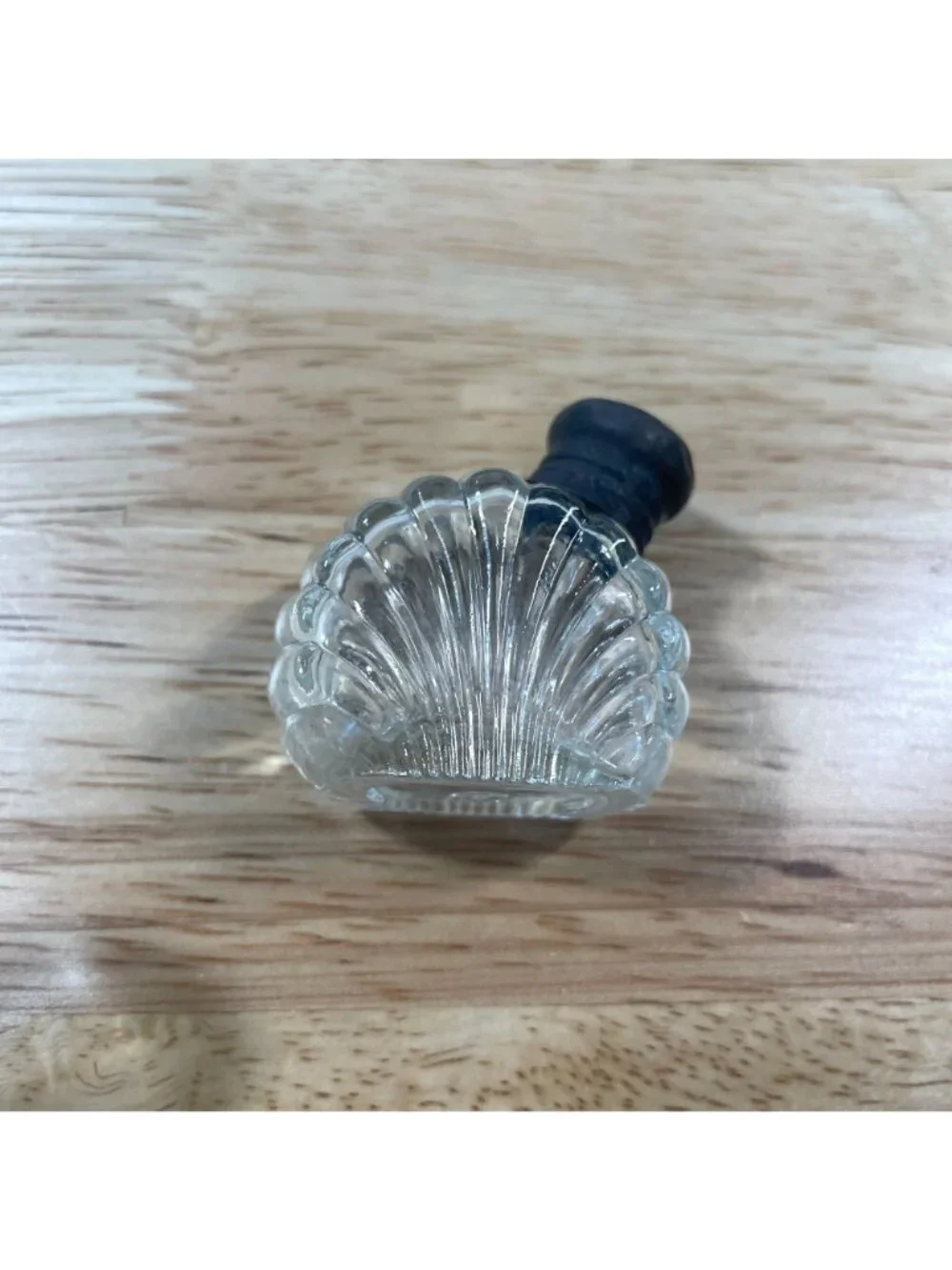 Vintage Mini Art Deco Clear Glass Salt and Pepper Shakers with Seashell Holder